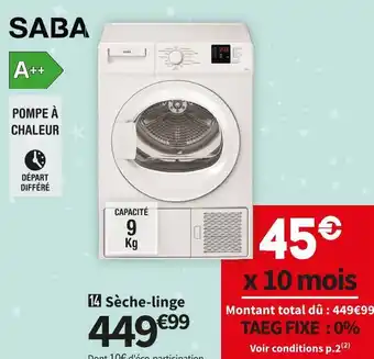 Conforama Saba seche-linge dr8hp22w offre