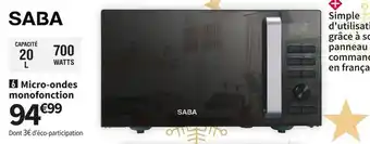 Conforama Saba micro-ondes monofonction ms20emb offre