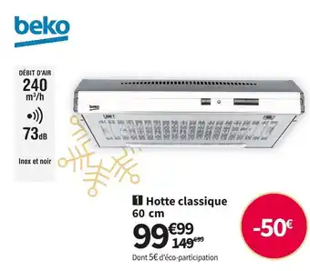 Conforama Beko hotte classique cfb6432xg offre