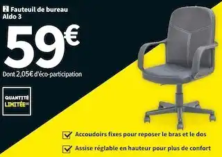 Conforama Fauteuil de bureau aldo offre