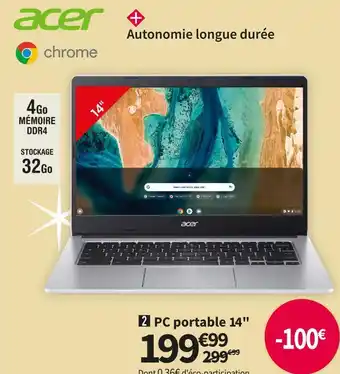 Acer pc portable 14 chromebook cb314-2h-k2g8