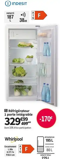 Conforama Indesit réfrigérateur 1 porte intégrable inc871 offre