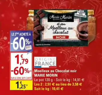 Diagonal Moelleux au chocolat noir MARIE MORIN offre