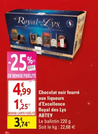 Diagonal Chocolat noir fourré aux liqueurs d'excellence royal des lys ABTEY offre