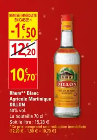 Diagonal Rhum blanc agricole martinique DILLON offre
