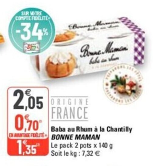 Promo Baba au rhum à la chantilly BONNE MAMAN chez G20