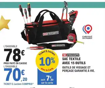 E.Leclerc Brico Sac textile avec 15 outils facom offre