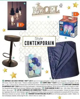 E.Leclerc Brico Ampoule led déco vintage, lampe noël, guirlande lumineuse, 20 ampoules led, plaid caresse, lot de 2 ampoules led connectées, offre