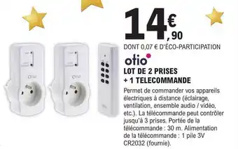 E.Leclerc Brico Lot de 2 prises + 1 télécommande otio offre