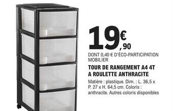 Tour de rangement a4 4t Ă roulette anthracite