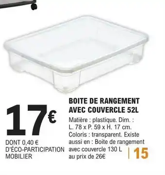 E.Leclerc Brico Boîte de rangement avec couvercle 52l offre