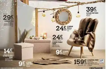 Centrakor Le miroir teck, le pouf pliable teddy, le tapis tout doux, le tapis, le banc pliable teddy, le miroir ø 50 cm, le plaid tout offre