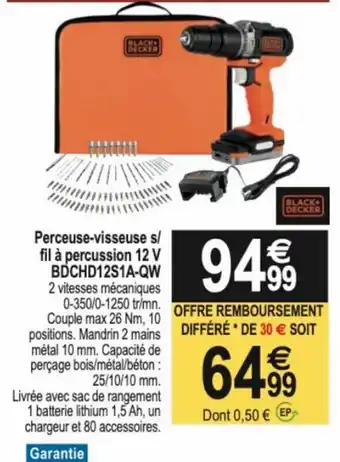 Tridôme Perceuse-Visseuse s/Fil a Percussion 12V offre