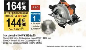 Tridôme Scie Circulaire 1500W KS15-2 AEG offre