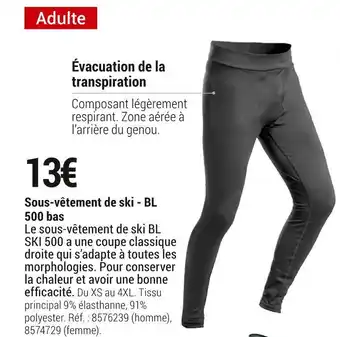 Decathlon Sous-vêtement de ski - bl 500 bas offre