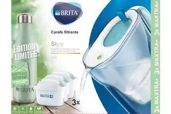 Brita bouteille et carafe filtrante brita pack carafe style bleue + 3 cartouches & bouteille isotherme