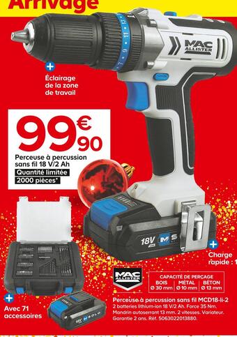 Castorama Mac allister perceuse à percussion sans fil mcd18-li-2 offre