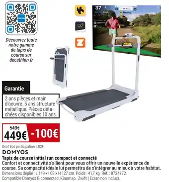 Decathlon Domyos tapis de course initial run compact et connecté offre