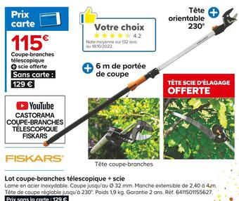 Fiskars lot coupe-branches télescopique + scie