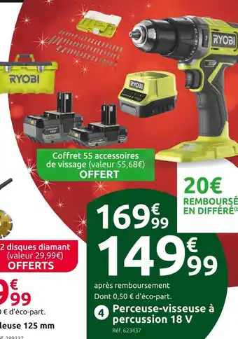Mr Bricolage Ryobi perceuse à percussion 18 v rpd18-2c42ta55 one offre