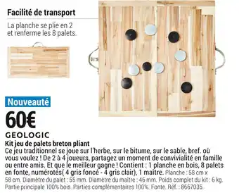 Decathlon Geologic kit jeu de palets breton pliant offre