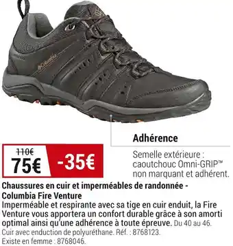 Decathlon Chaussures en cuir et imperméables de randonnée - columbia fire venture offre