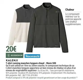 Decathlon Kalenji t-shirt running manches longues chaud - warm 500 offre