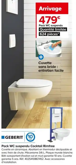 Castorama Geberit pack wc suspendu cocktail rimfree offre