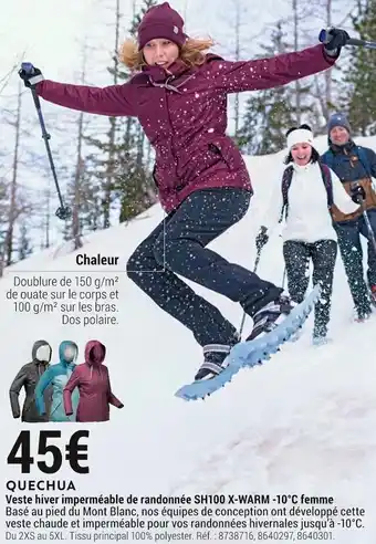 Decathlon Quechua veste hiver imperméable de randonnée sh100 x-warm -10°c femme offre