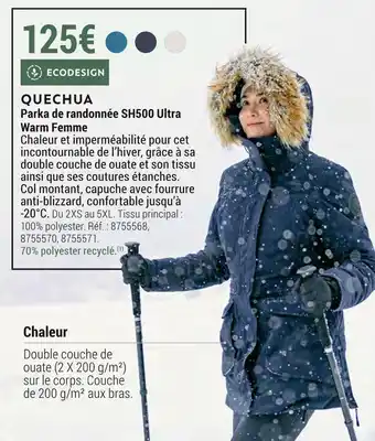 Decathlon Quechua parka de randonnée sh500 ultra warm femme offre