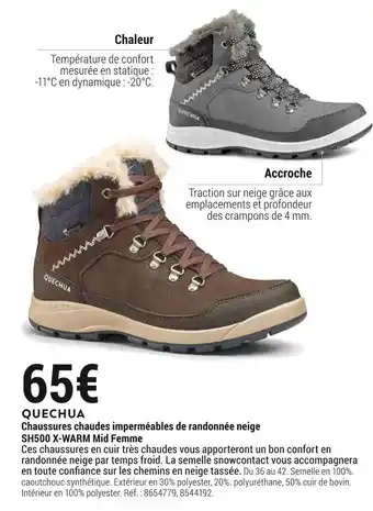 Decathlon Quechua chaussures chaudes imperméables de randonnée neige sh500 x-warm mid femme offre