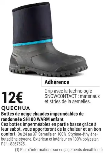 Decathlon Quechua bottes de neige chaudes imperméables de randonnée sh100 warm enfant offre