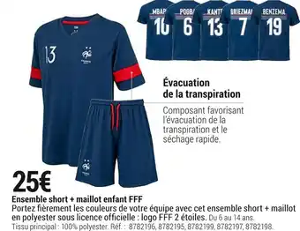 Decathlon Ensemble short + maillot enfant fff offre