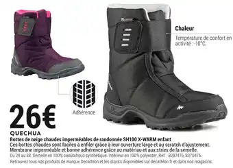 Decathlon Quechua bottes de neige chaudes imperméables de randonnée sh100 x-warm enfant offre