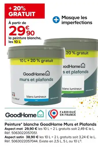 Castorama Goodhome peinture blanche murs et plafonds offre