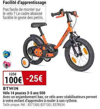 Decathlon Btwin vélo 14 pouces 3-5 ans 500 offre