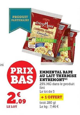 Super U Emmental râpé au lait thermisé entremont offre