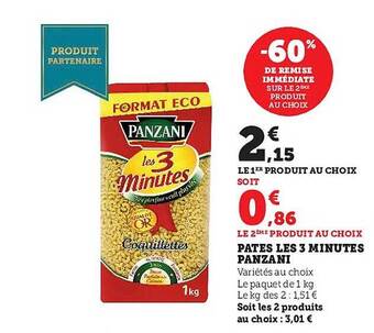 Super U Pâtes les 3 minutes panzani offre