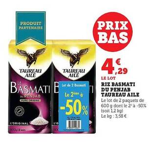 Super U Riz basmati du penjab taureau ailé offre