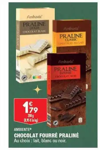 ALDI Chocolat fourré praliné ambiente offre