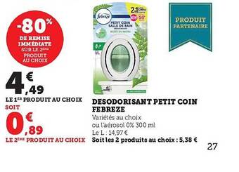 Super U Désodorisant petit coin febrèze offre