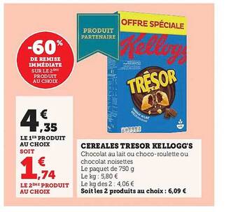 Super U Céréales trésor kellogg's offre