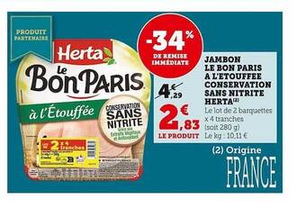 U Express Jambon le bon paris à l'étouffée conservation sans nitrite herta offre