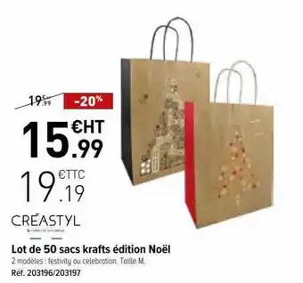 Top Office Lot de 50 sacs krafts édition noël créastyl offre
