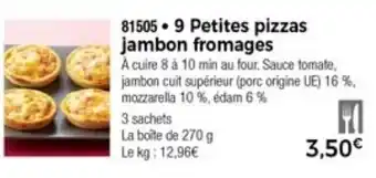 Thiriet 9 Petites pizzas jambon fromages offre