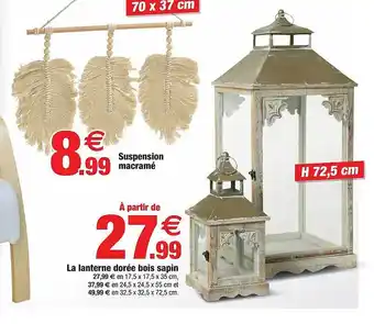 Bazarland Suspension macramé, la lanterne dorée bois sapin offre