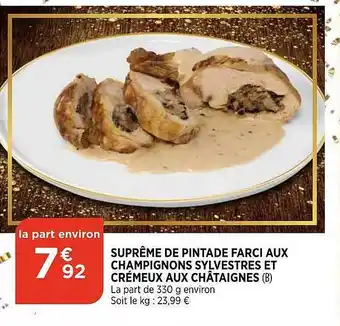 Bi1 Suprême de pintade farci aux champignons sylvestres et crémeux aux châtaignes offre