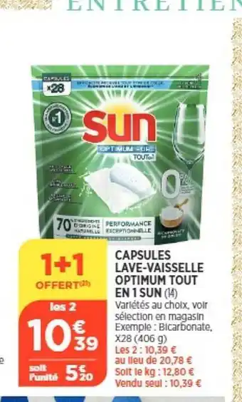 Bi1 Capsules lave-vaisselle optimum tout en 1 sun offre