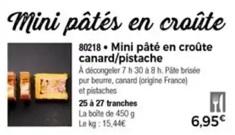 Thiriet Mini pâté en croûte canard/pistache offre