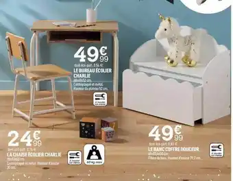 Centrakor La chaise écolier charlie, le bureaux écolier charlie, le banc coffre douceur offre